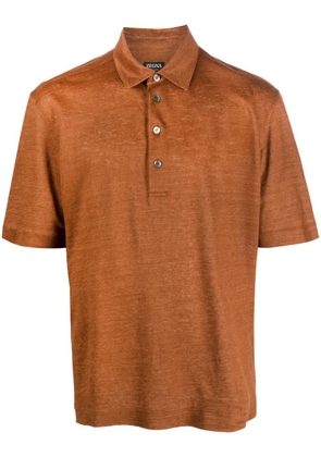 Zegna short-sleeve linen polo shirt - Brown