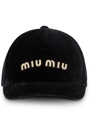 Miu Miu embroidered-logo velvet baseball cap - Black