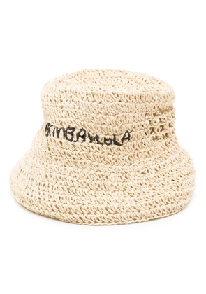Bimba y Lola logo-embroidered raffia bucket hat - Neutrals