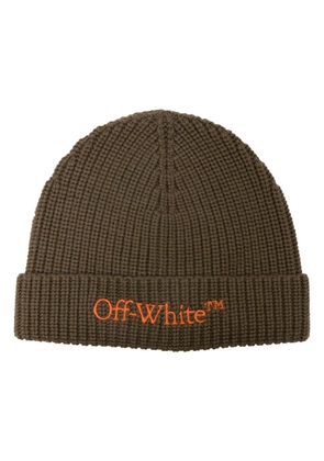 Off-White logo-embroidered wool beanie - Green