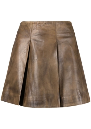REMAIN pleated A-line leather miniskirt - Brown