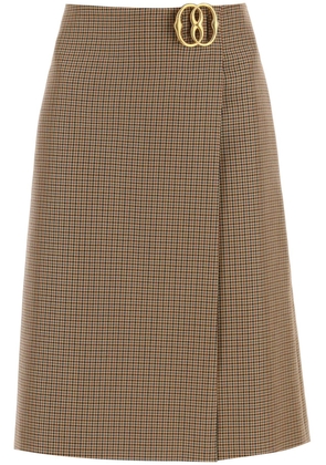Bally houndstooth a-line skirt with emblem buckle - 40 Beige