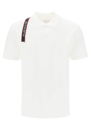 Alexander mcqueen harness polo shirt in piqué with selvedge logo - M Bianco