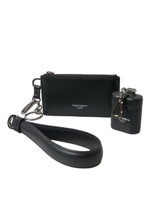 Black Leather Zip Logo Strap Multi Kit Airpod Case