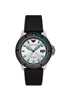 Black Silver Fabric and Steel Quartz Watch