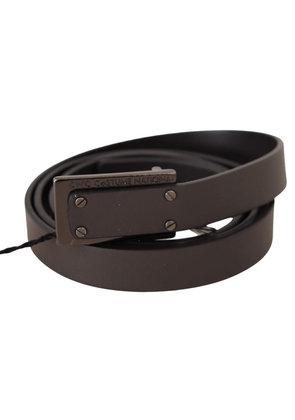 Costume National Dark Brown Leather Logo Buckle Belt - 100 cm / 40 Inches