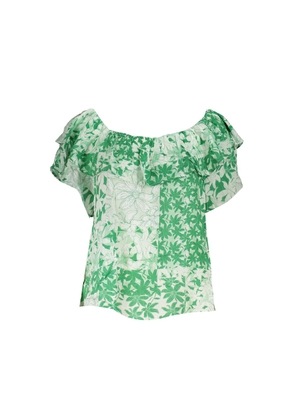 Desigual Green Boho Chic Patterned Tee with Logo - XS
