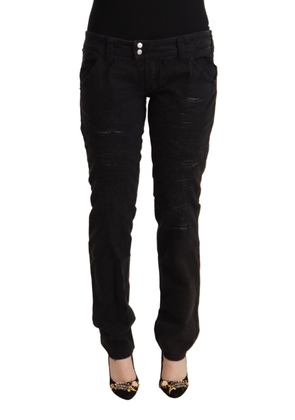 CYCLE Black Cotton Distressed Low Waist Slim Fit Denim Jeans - W31