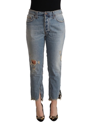 CYCLE Light Blue Distressed Mid Waist Cropped Denim Jeans - W34
