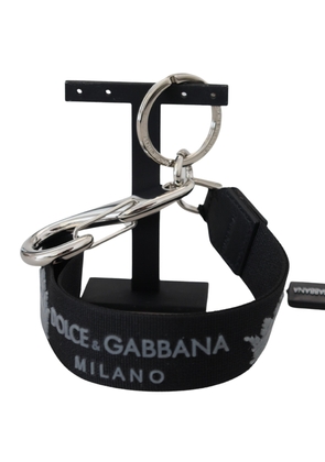 Dolce & Gabbana Black Polyester Logo Silver Tone Brass Keychain