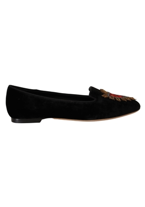 Dolce & Gabbana Black DG Sacred Heart Patch Slip On Flat Shoes - EU35/US4.5
