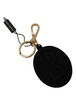 Dolce & Gabbana Black Rubber DG Logo Gold Brass Metal Keyring Keychain