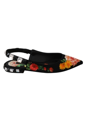 Dolce & Gabbana Black Floral Crystal Slingbacks Flats Shoes - EU36/US5.5