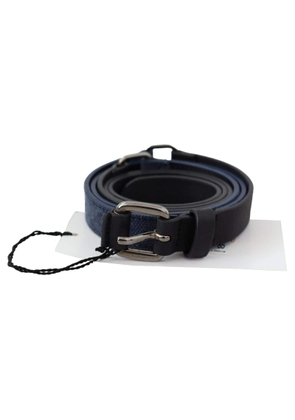 Costume National Black Blue Leather Silver Logo Belt - 85 cm / 34 Inches