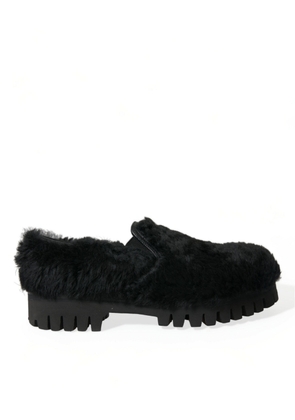 Dolce & Gabbana Black Fur Leather Slippers Dress Shoes - EU40/US7
