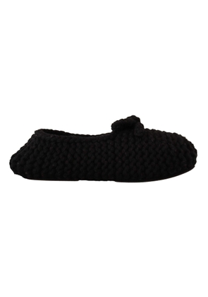 Dolce & Gabbana Black Slip On Ballerina Flats Wool Knit Shoes - EU41/US10.5