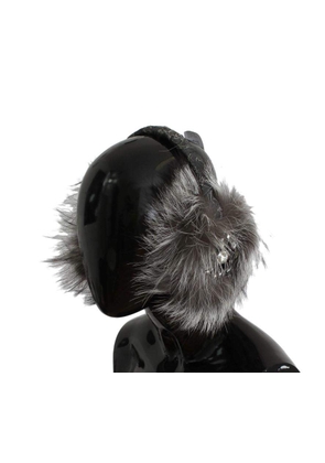Dolce & Gabbana  Gray Fox Fur Crystal Ear Muffs
