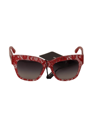 Dolce & Gabbana Red Lace Acetate Rectangle Shades Sunglasses