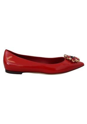 Dolce & Gabbana Red Leather Crystals Loafers Flats Shoes - EU35/US4.5