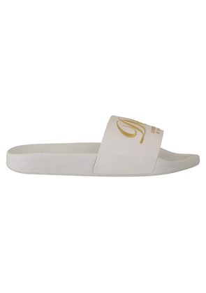 Dolce & Gabbana White Leather Luxury Hotel Slides Sandals Shoes - EU40/US7