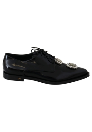 Dolce & Gabbana Black Leather Crystal Lace Up Formal Shoes - EU41/US10.5