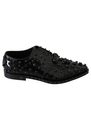 Dolce & Gabbana Black Leather Crystals Dress Broque Shoes - EU40/US9.5