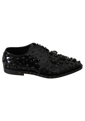 Dolce & Gabbana Black Leather Crystals Dress Broque Shoes - EU39/US8.5