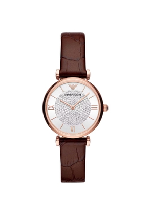 Emporio Ari Brown Steel and Leather Quartz Watch