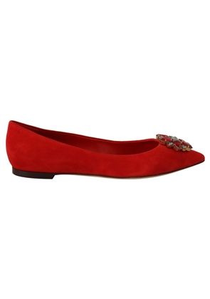 Dolce & Gabbana Red Suede Crystals Loafers Flats Shoes - EU37/US6.5
