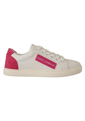 Dolce & Gabbana White Pink Leather Low Top Sneakers s Shoes - EU36/US5.5