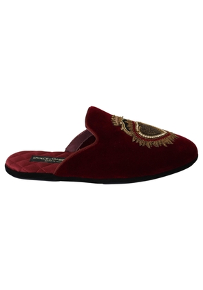 Dolce & Gabbana Red Velvet Sacred Heart Embroidery Slides Shoes - EU39/US6