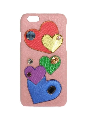 Dolce & Gabbana  Pink Leather Heart Crystal Phone Case