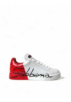 Dolce & Gabbana White Red Lace Up Womens Low Top Sneakers Shoes - EU37.5/US7