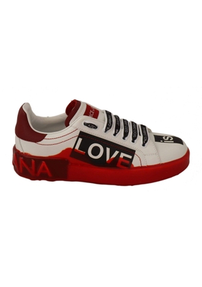 Dolce & Gabbana White Red Portofino Love Print Leather Sneakers Shoes - EU36/US5.5