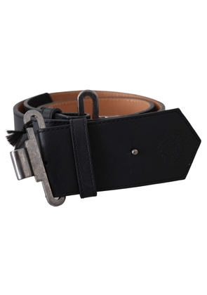 Ermanno Scervino Black Leather Vintage Military Buckle Waist  Belt - 70 cm / 28 Inches