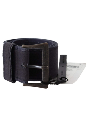 Ermanno Scervino Black Navy Blue Wide Square Rustic Buckle Belt - 70 cm / 28 Inches