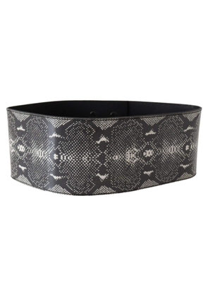 Ermanno Scervino Black Wide Leather Snakeskin Design Waist Belt - 65 cm / 26 Inches