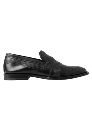Dolce & Gabbana Black Leather Slipper Loafers Stitched Shoes - EU39/US6