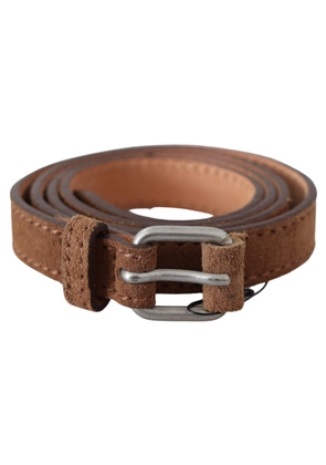 Ermanno Scervino Brown Leather Slim Silver Buckle Waist Belt - 85 cm / 34 Inches
