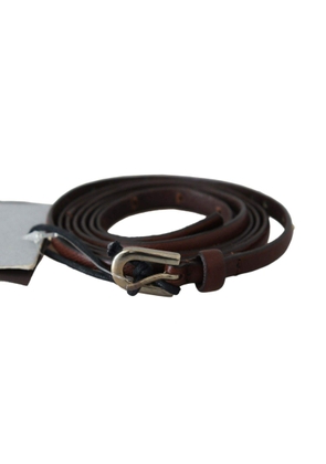Ermanno Scervino Brown Leather Studded Slim Buckle Waist  Belt - M