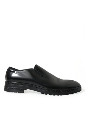 Dolce & Gabbana Black Leather Studded Loafers Dress Shoes - EU44/US11