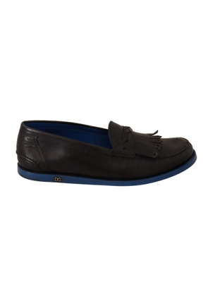 Dolce & Gabbana Black Leather Tassel Slip On Loafers Shoes - EU39/US6