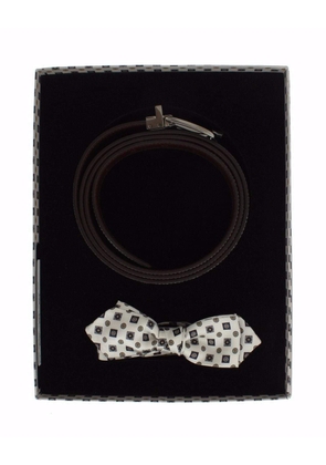 Dolce & Gabbana White Silk Bowtie Leather Men Belt Gift Box - 115 cm / 46 Inches