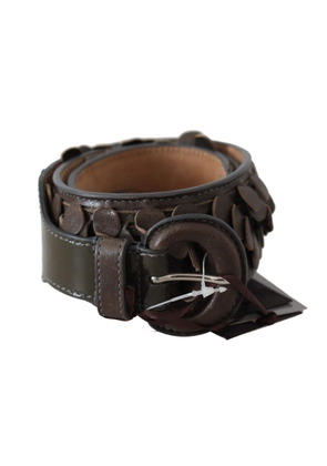 Ermanno Scervino Dark Brown Leather Round Buckle Waist Belt - 90 cm / 36 Inches