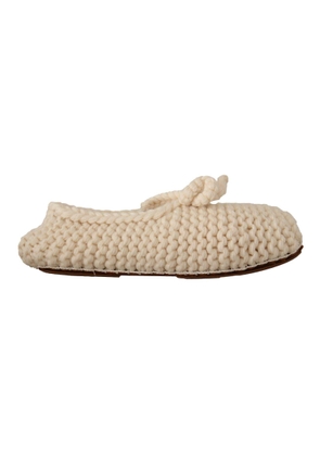 Dolce & Gabbana White Slip On Ballerina Flats Wool Knit Shoes - EU39/US8.5