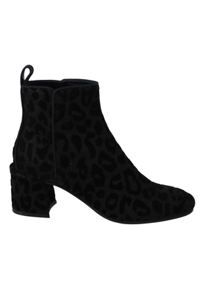 Dolce & Gabbana Black Leopard Short Boots Zipper Shoes - EU36.5/US6