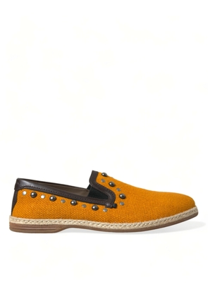 Dolce & Gabbana Orange Linen Leather Studded Loafers Shoes - EU43/US10