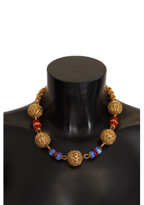 Dolce & Gabbana Gold Brass SFERE Crystal Pendant Statet Necklace