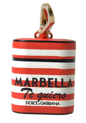 Dolce & Gabbana Orange Stripe Dauphine Leather Logo Strap Airpod Case