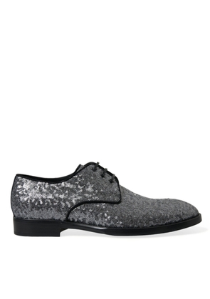 Dolce & Gabbana Silver Sequined Lace Up Men Derby Dress Shoes - EU39/US6